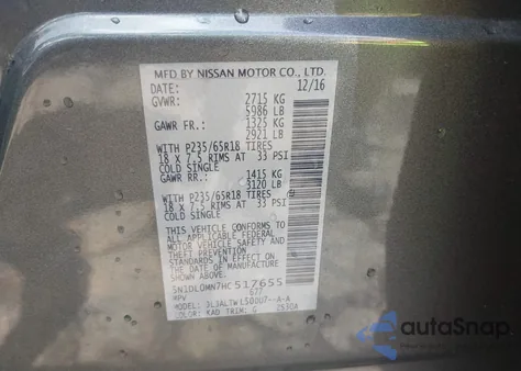 2017 Infiniti Qx60 z USA, uszkodzony, nr VIN 5N1DL0MN7HC517655